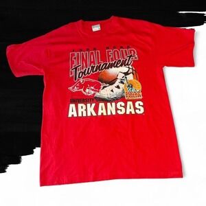 Vtg 1996 NCAA Final Four Arkansas Razorbacks T-Shirt Mens L Red Gear For Sport